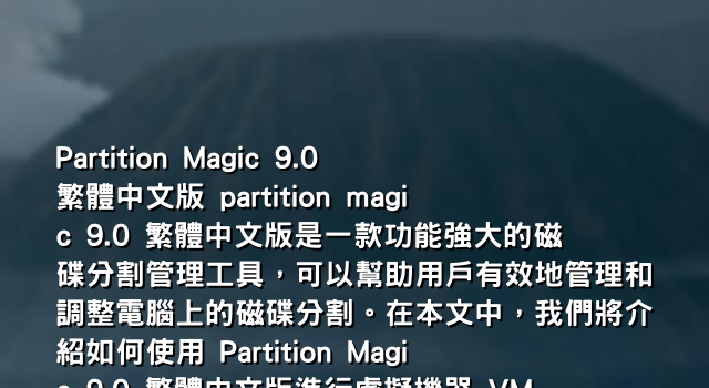 Partition Magic 9.0 繁體中文版 partition magic 9.0 繁體中文版是一款功能強大的磁碟分割管理工具，可以幫助用戶有效地管理和調整電腦上的磁碟分割。在本文中，我們將介紹如何使用 Partition Magic 9.0 繁體中文版進行虛擬機器 VMDK 擴充、下載 Adobe Reader 10 繁體中文版、在 PTT 上尋求磁碟分割建議，以及分享系統槽容量與嬰兒減壓背帶的觀點。